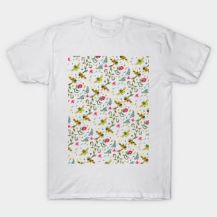 Sugarbird and Green Beetle Pattern T-Shirt